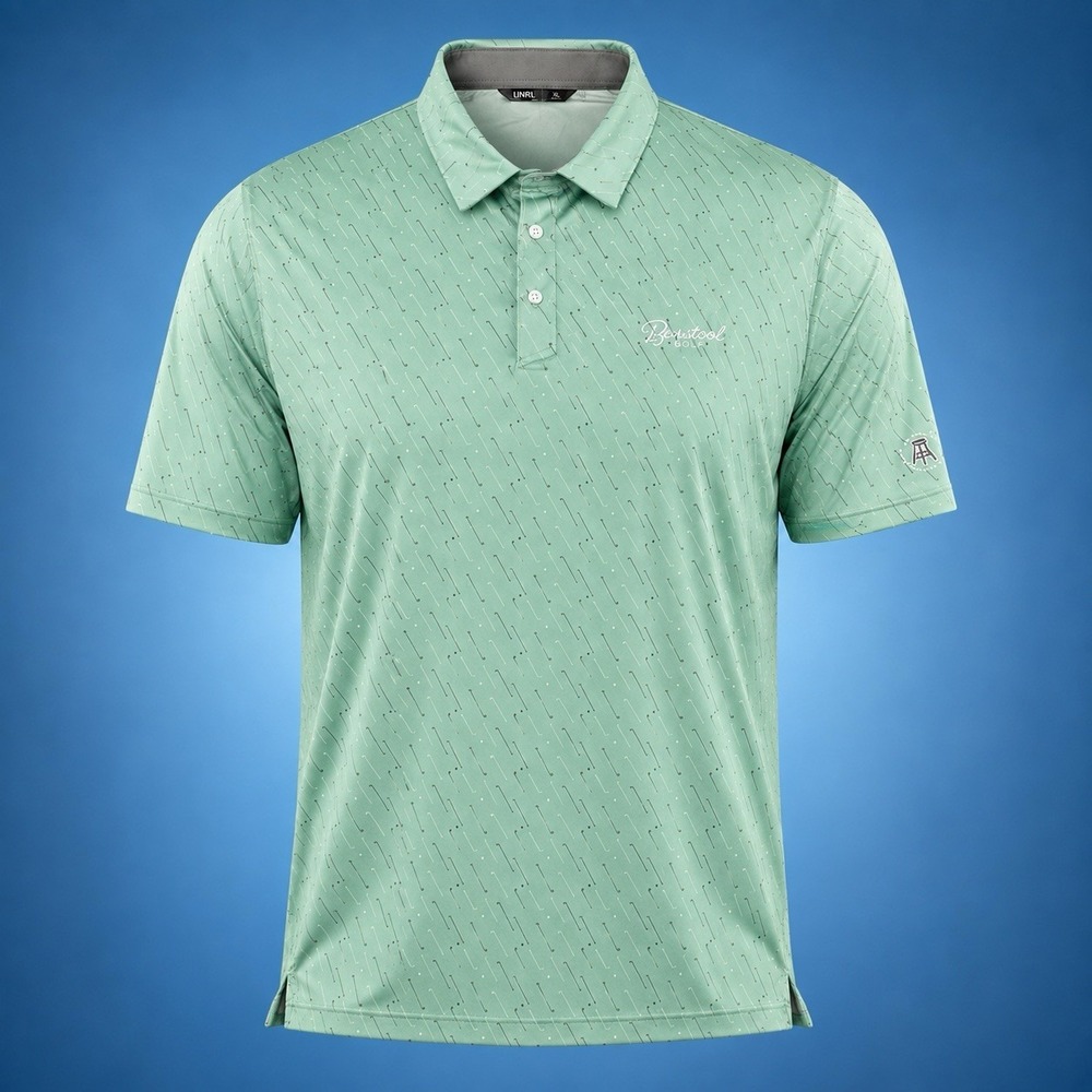 UNRL Athletic Fit Polo Men's XL Green Golf Club Print x Barstool Sports Collab